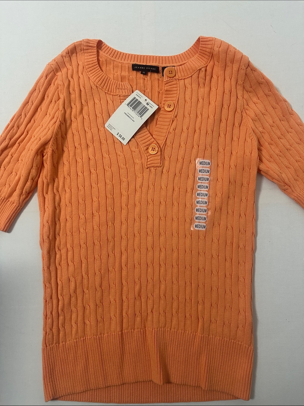JEANNE PIERRE Orange Cable-Knit Henley Sweater